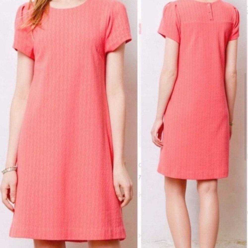 Anthropologie Maeve Diamond Textured Coral Shift Dress XL - Picture 9 of 9